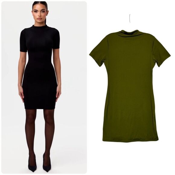 Naked Wardrobe Green Bare Crewneck Mini Dress | 1X - Picture 1 of 7